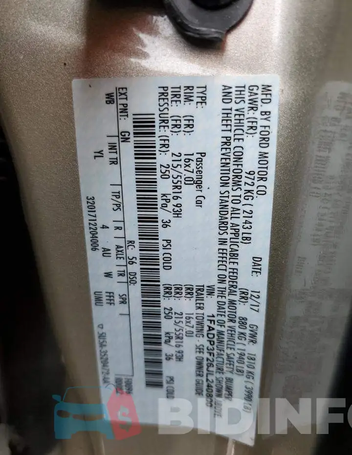 1FADP3F26JL240800 Photo# 12