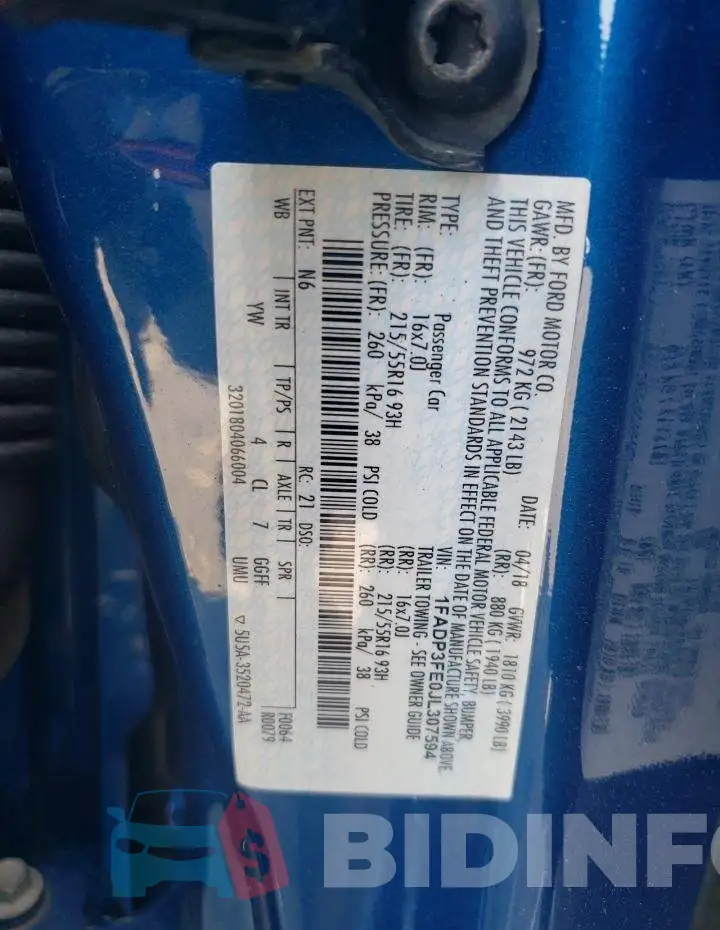 1FADP3FE0JL307594 Photo# 12