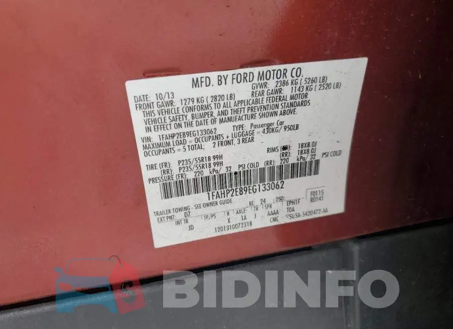 1FAHP2E89EG133062 Photo# 12