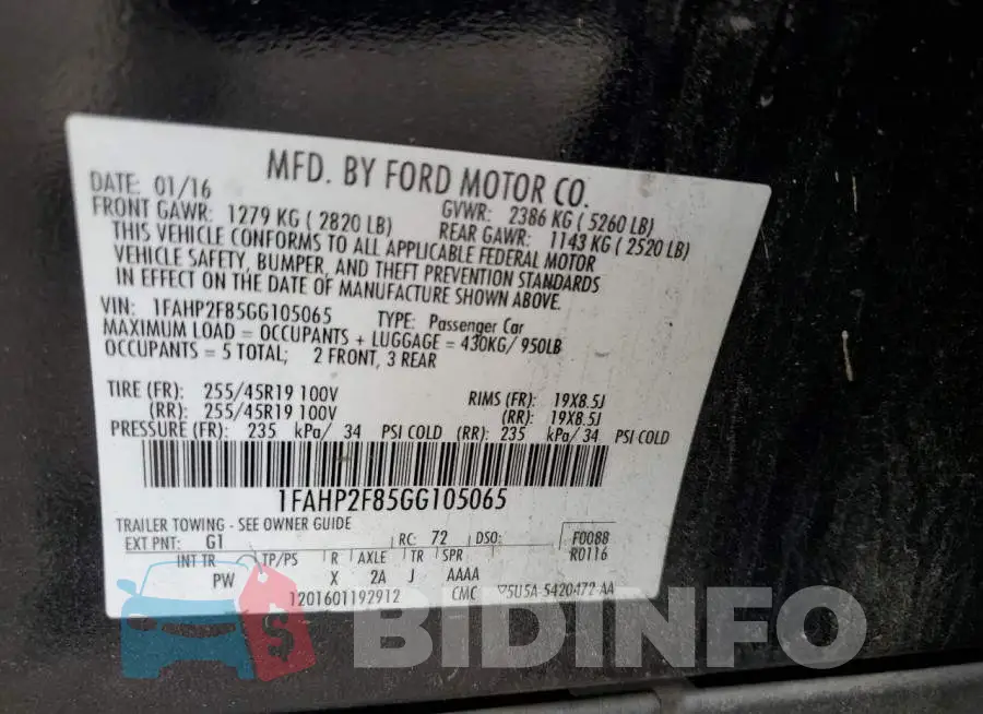 1FAHP2F85GG105065 Photo# 12
