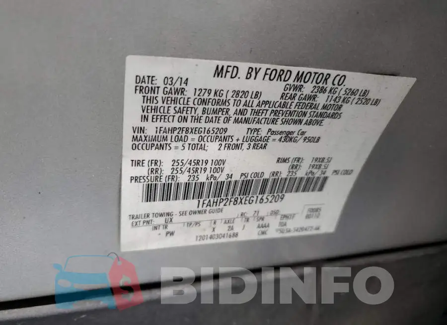 1FAHP2F8XEG165209 Photo# 12