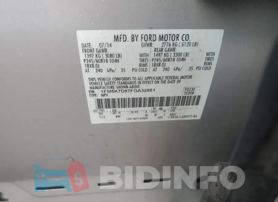 1FM5K7D87FGA32951 Photo# 13