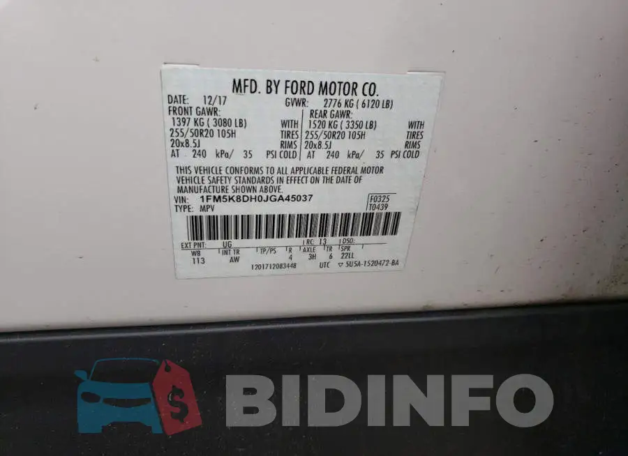 1FM5K8DH0JGA45037 Photo# 13