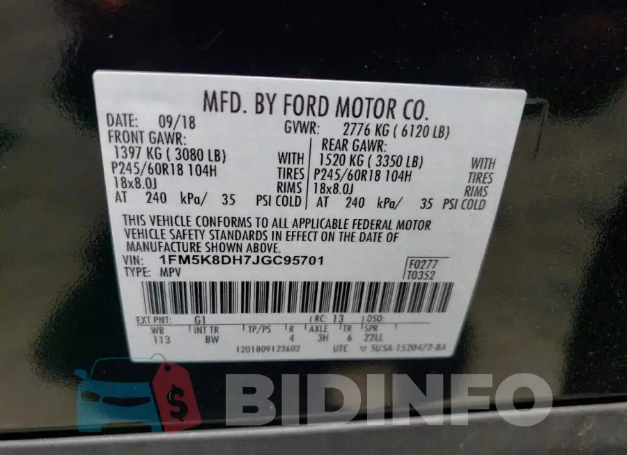 1FM5K8DH7JGC95701 Photo# 13