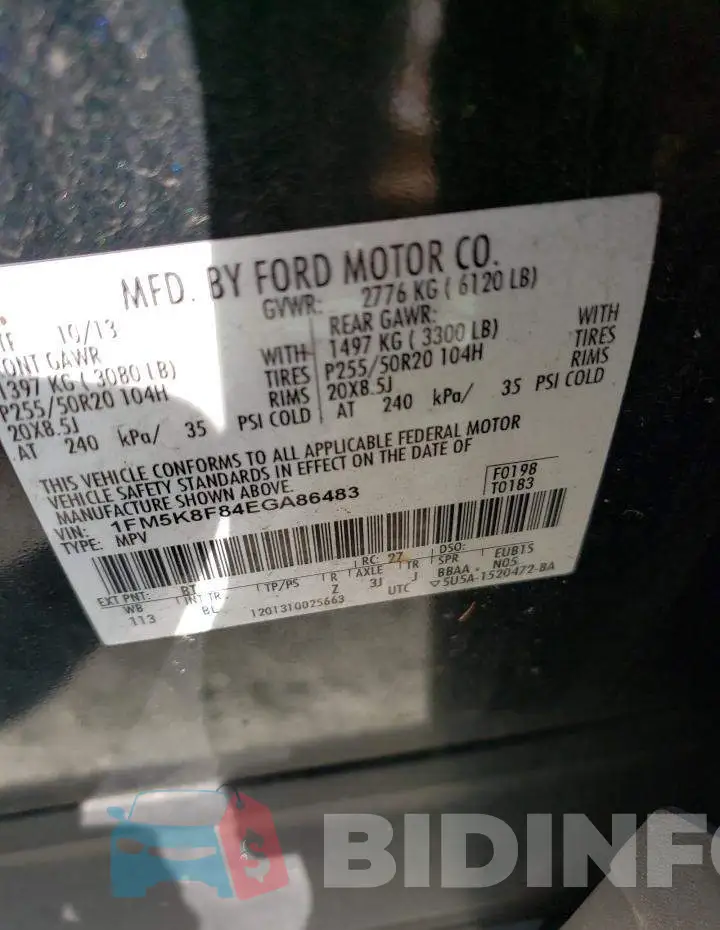 1FM5K8F84EGA86483 Photo# 13