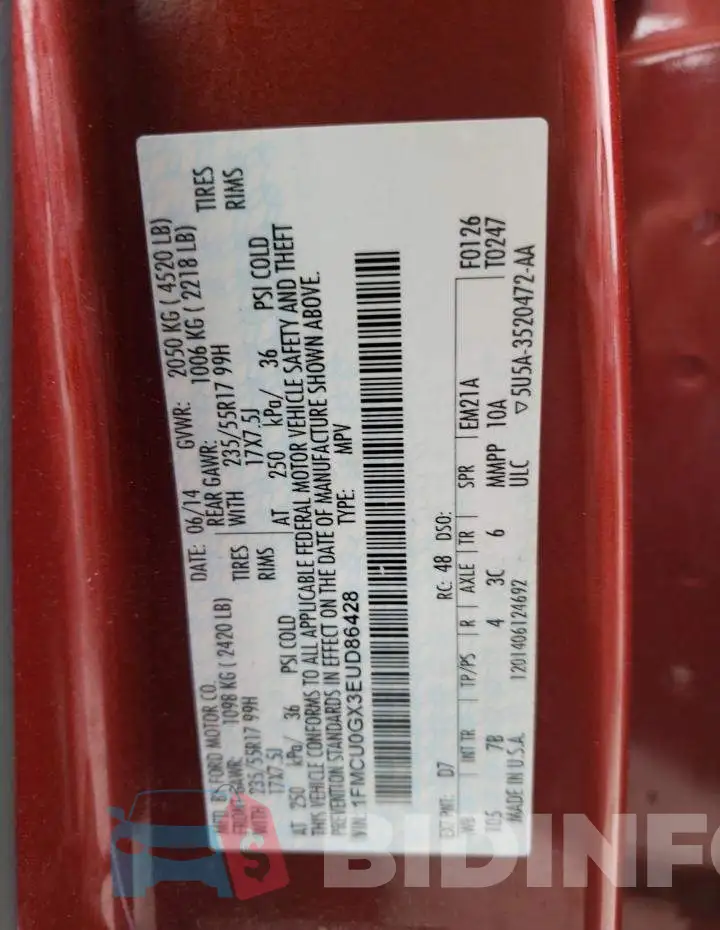 1FMCU0GX3EUD86428 Photo# 12