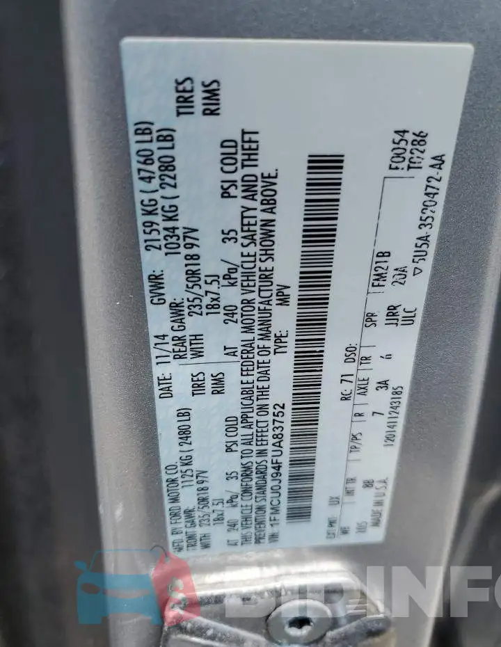 1FMCU0J94FUA83752 Photo# 13