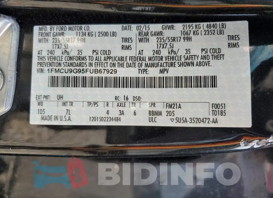 1FMCU9G95FUB67929 Photo# 13