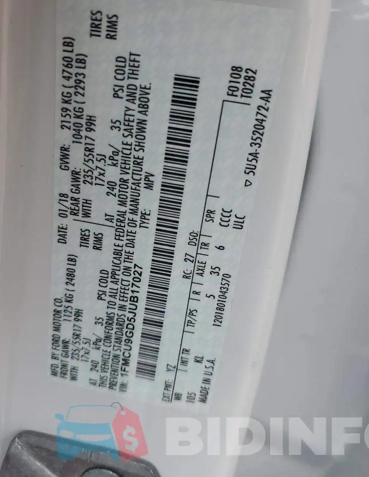 1FMCU9GD5JUB17027 Photo# 13
