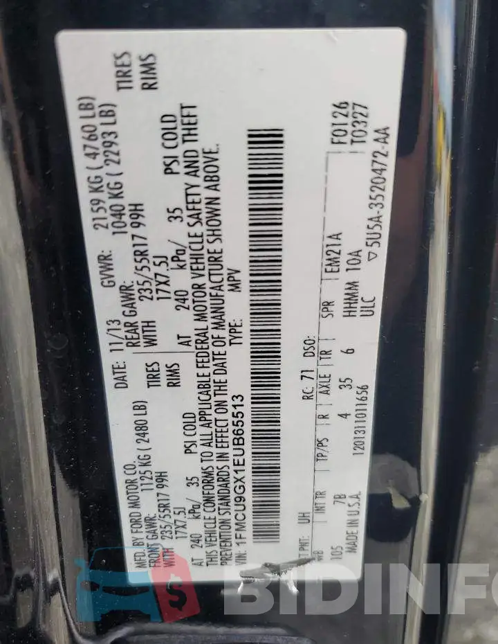 1FMCU9GX1EUB65513 Photo# 13