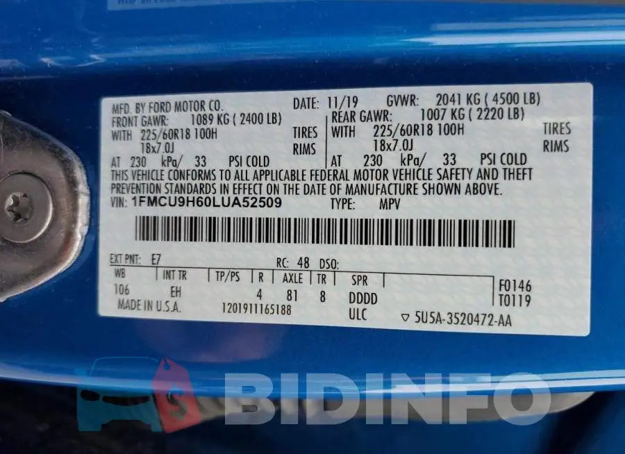 1FMCU9H60LUA52509 Photo# 13