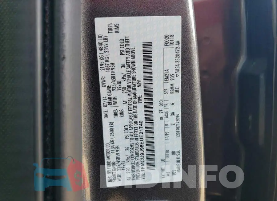 1FMCU9J98EUE21740 Photo# 12