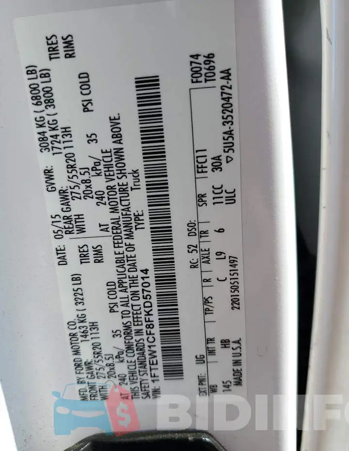 1FTEW1CF8FKD57014 Photo# 12