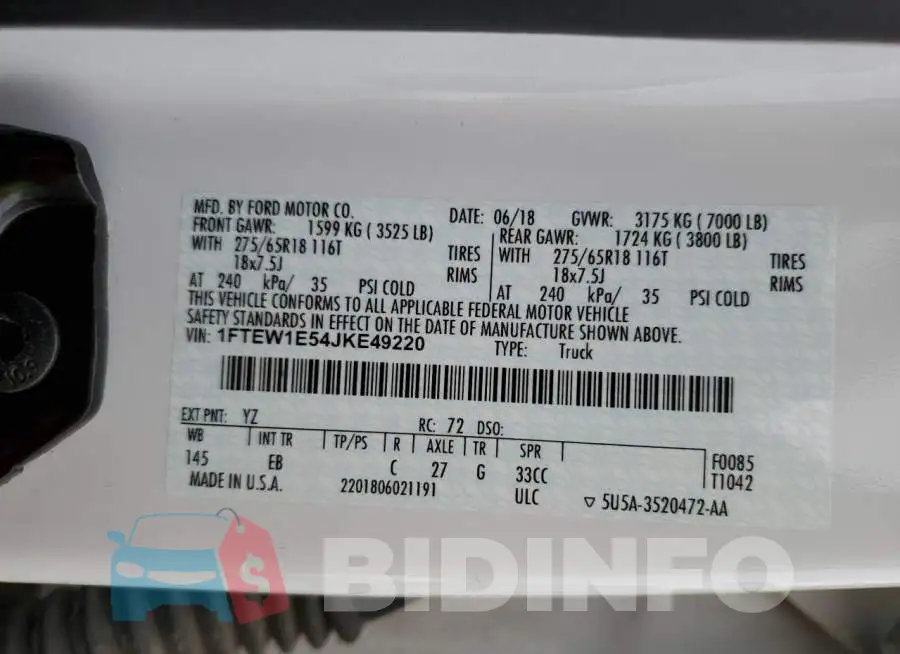 1FTEW1E54JKE49220 Photo# 12