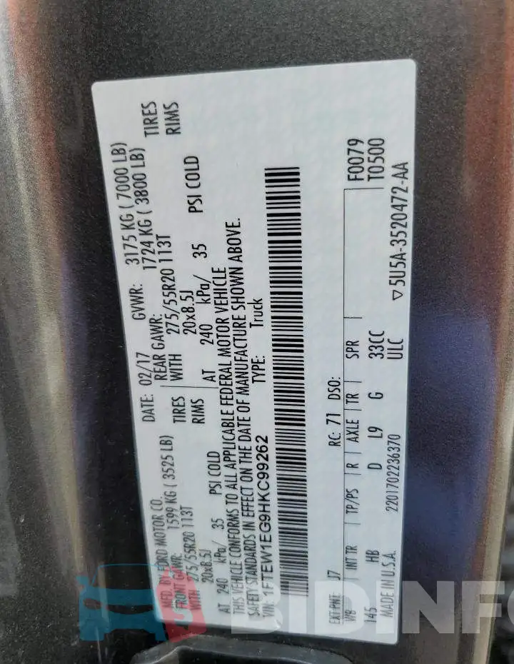 1FTEW1EG9HKC99262 Photo# 13