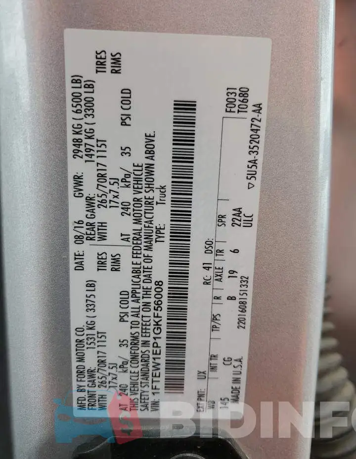 1FTEW1EP1GKF56008 Photo# 12
