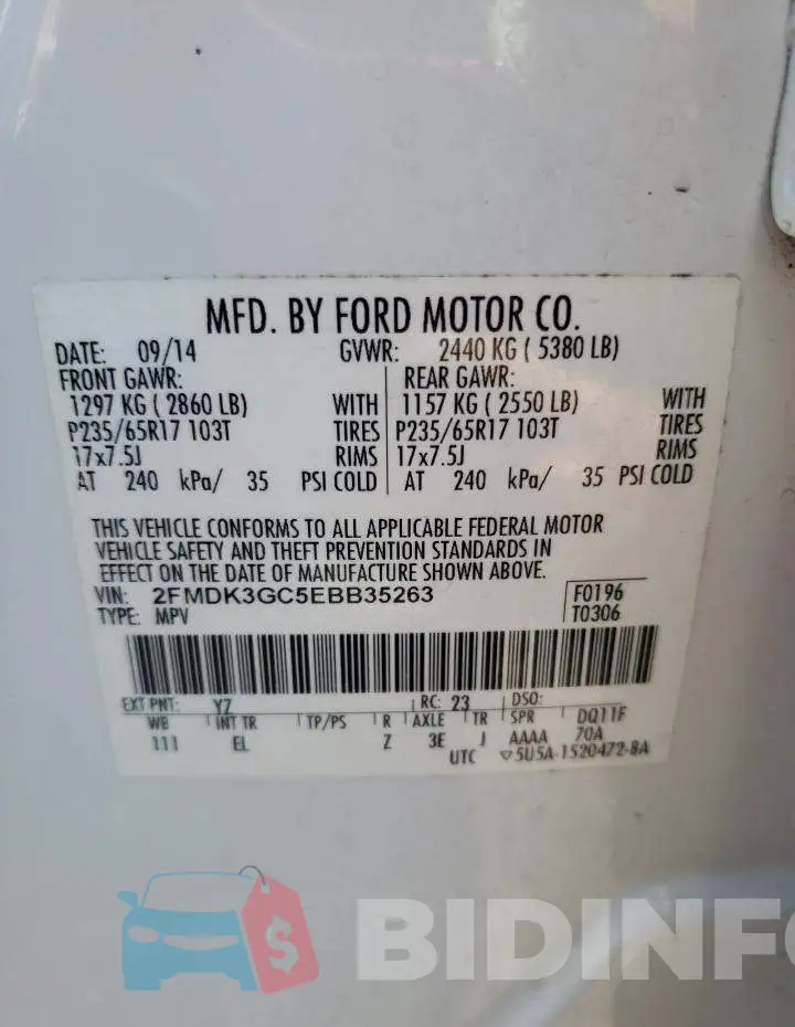 2FMDK3GC5EBB35263 Photo# 13