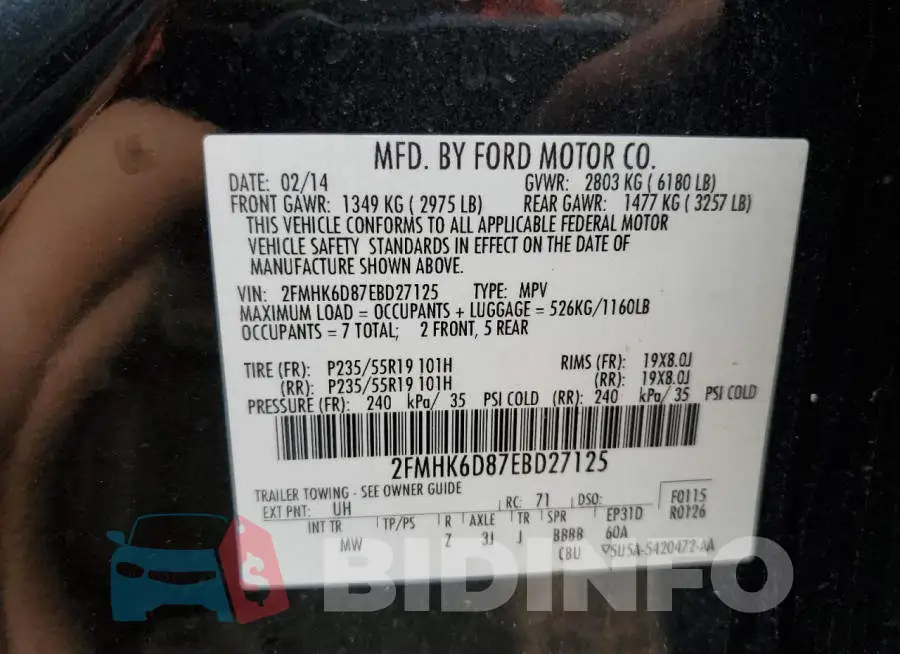 2FMHK6D87EBD27125 Photo# 12