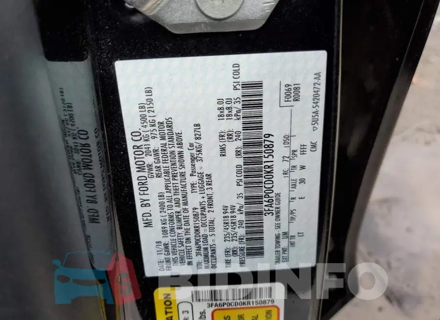 3FA6P0CD0KR150879 Photo# 12