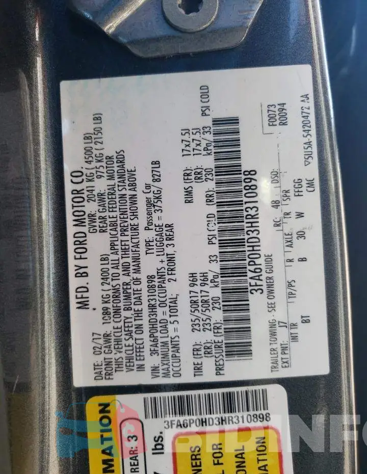 3FA6P0HD3HR310898 Photo# 12