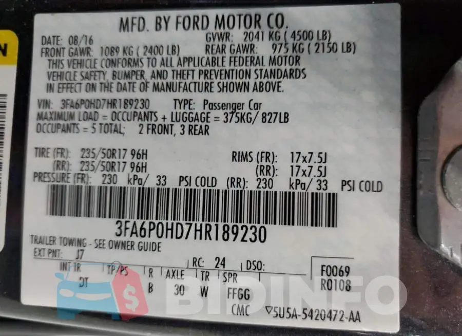 3FA6P0HD7HR189230 Photo# 12