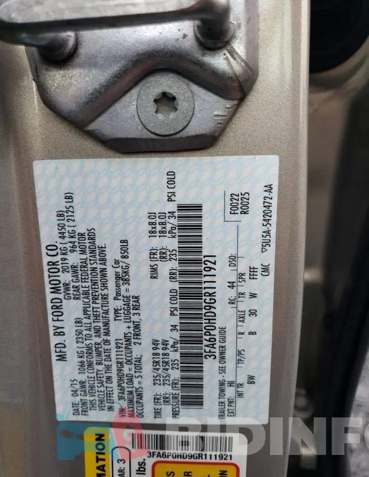 3FA6P0HD9GR111921 Photo# 12