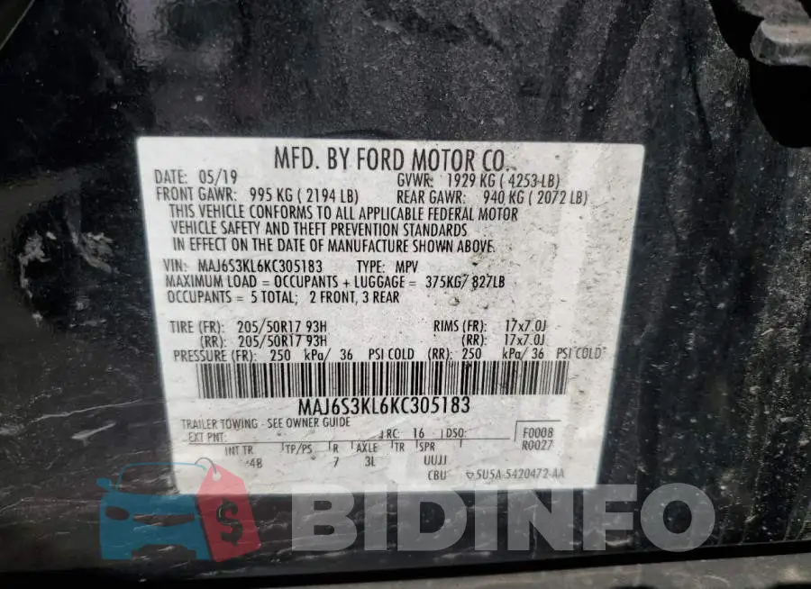 MAJ6S3KL6KC305183 Photo# 12