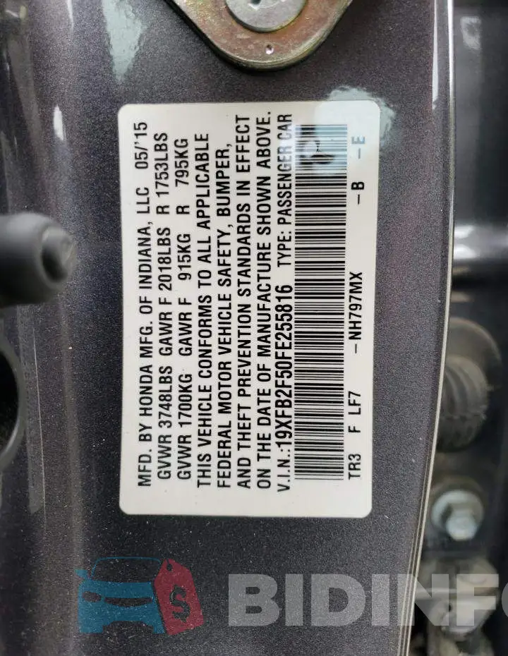 19XFB2F50FE255816 Photo# 12