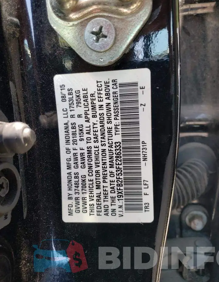 19XFB2F53FE286333 Photo# 12