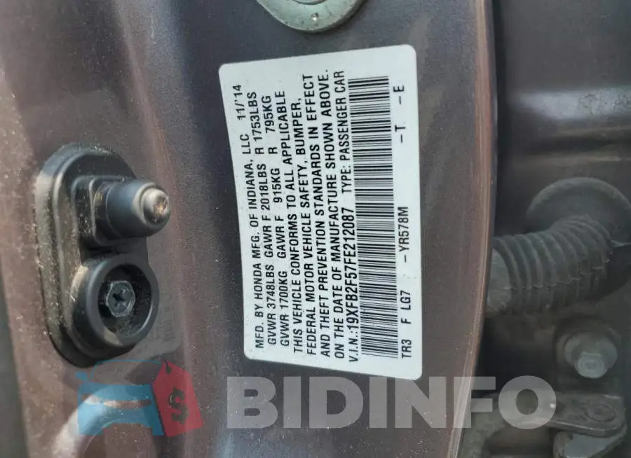 19XFB2F57FE212087 Photo# 12
