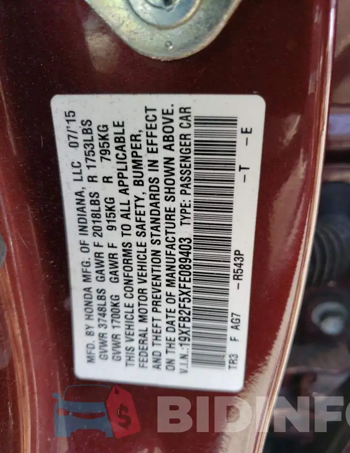 19XFB2F5XFE089403 Photo# 13