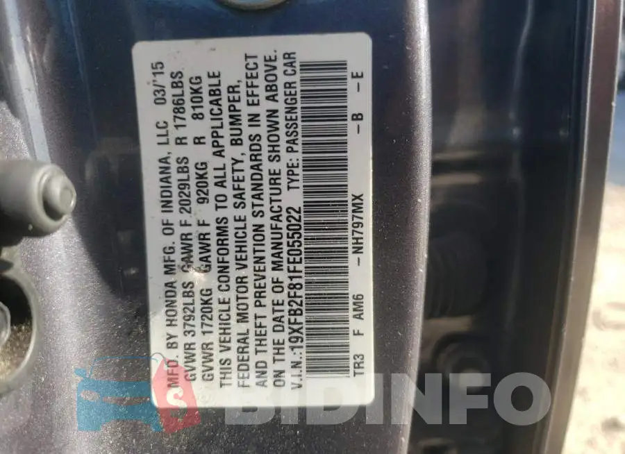 19XFB2F81FE055022 Photo# 12