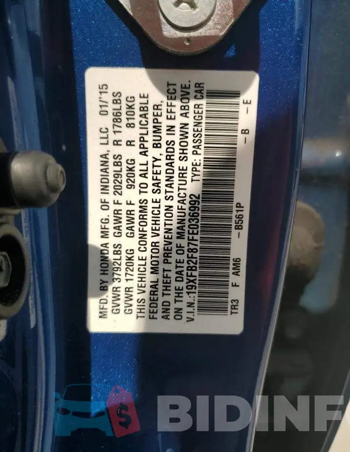 19XFB2F87FE036992 Photo# 12