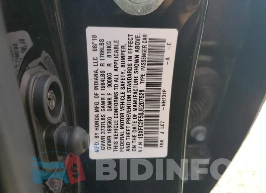 19XFC2F50JE207528 Photo# 12