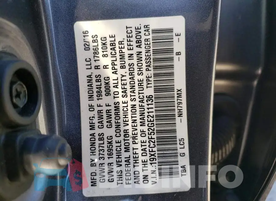 19XFC2F52GE211136 Photo# 12