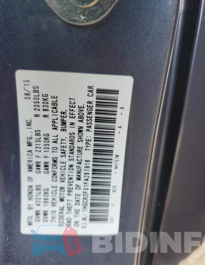 1HGCR2F51FA267816 Photo# 12