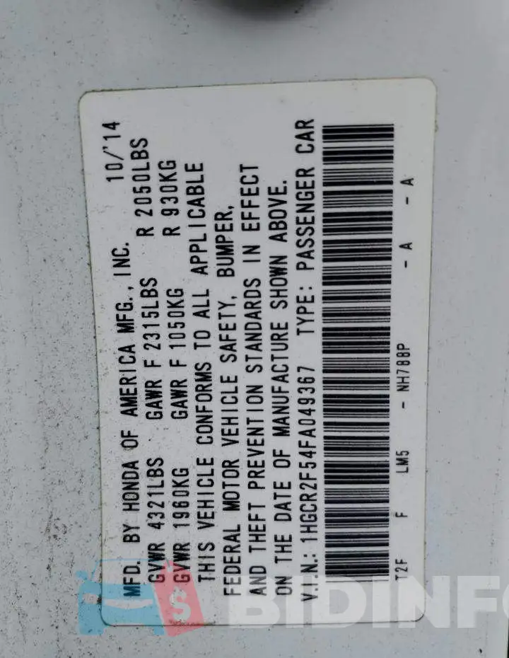 1HGCR2F54FA049367 Photo# 13