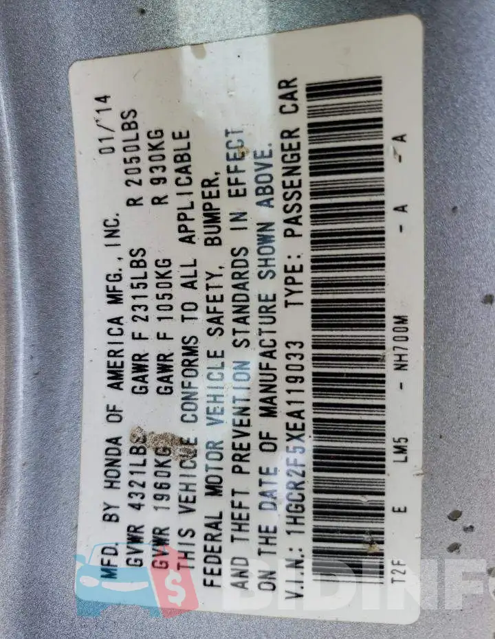 1HGCR2F5XEA119033 Photo# 12