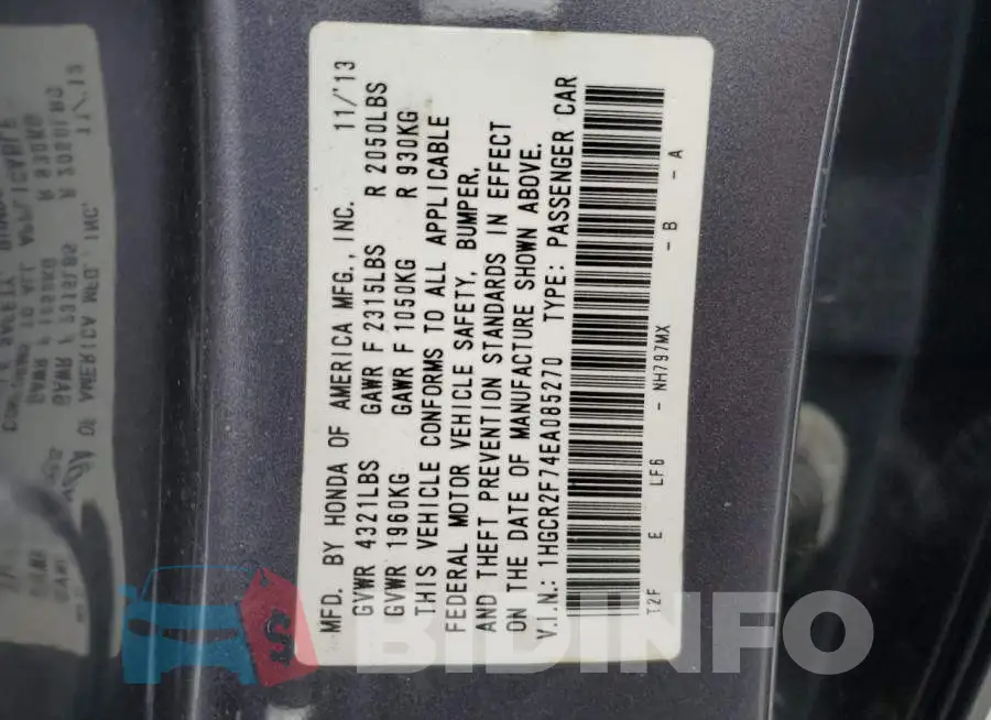 1HGCR2F74EA085270 Photo# 13