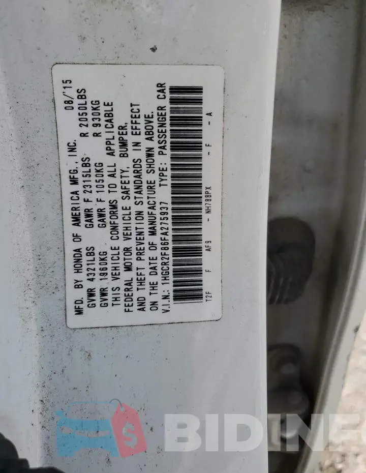 1HGCR2F86FA275937 Photo# 12