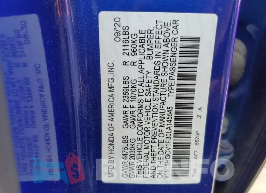 1HGCV1F30LA145545 Photo# 12
