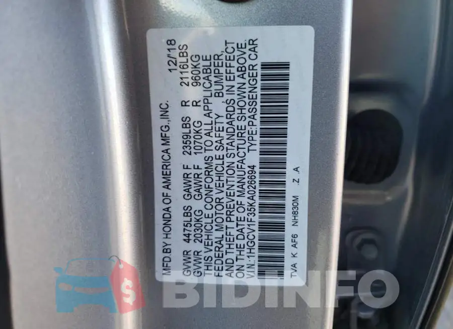1HGCV1F35KA026694 Photo# 12