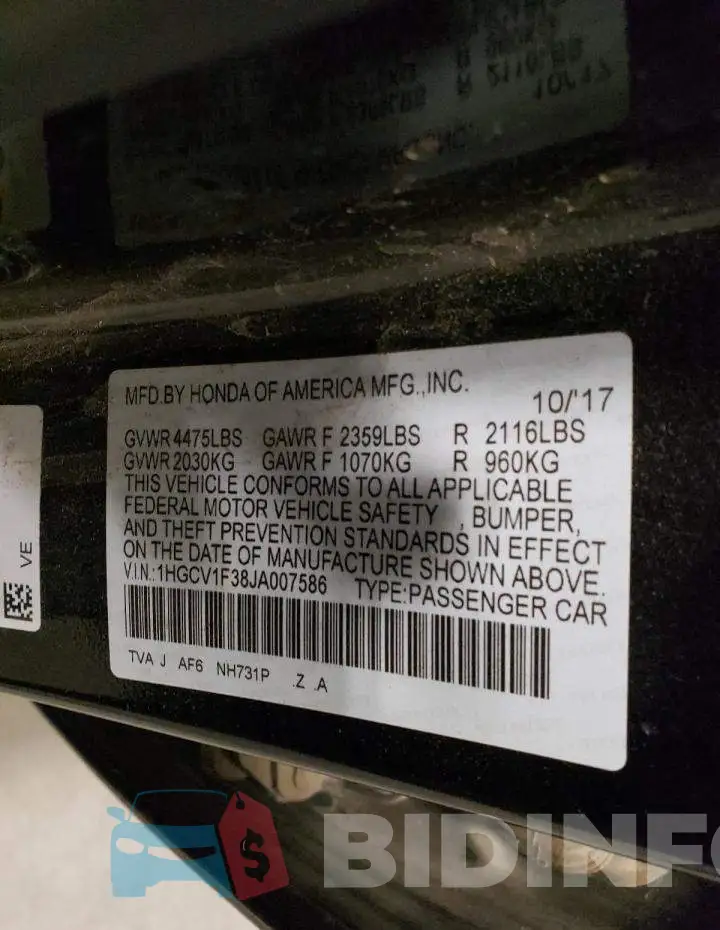 1HGCV1F38JA007586 Photo# 12