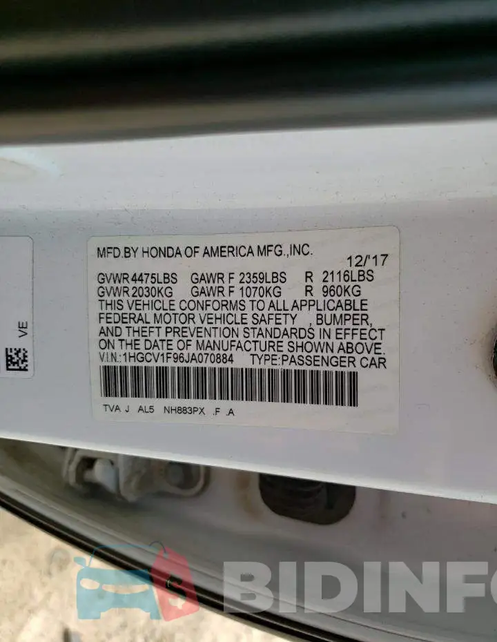 1HGCV1F96JA070884 Photo# 12