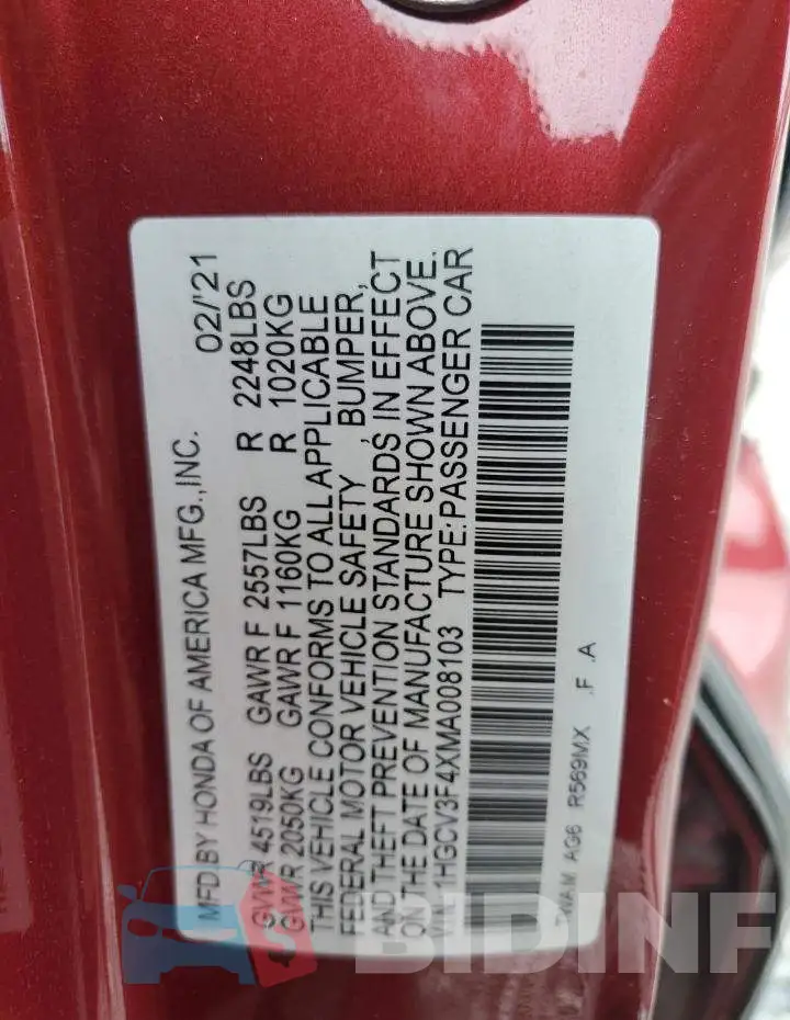 1HGCV3F4XMA008103 Photo# 12