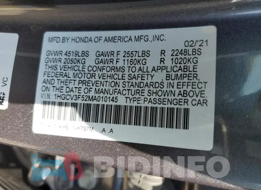 1HGCV3F52MA010145 Photo# 12