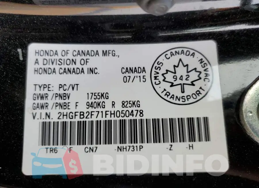 2HGFB2F71FH050478 Photo# 13