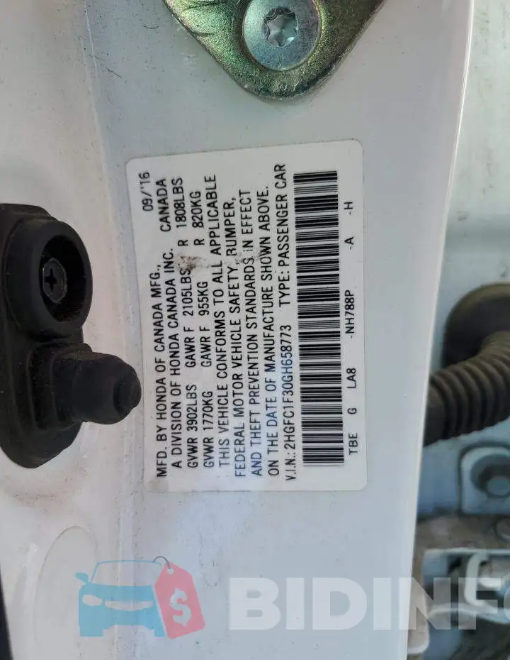 2HGFC1F30GH658773 Photo# 12