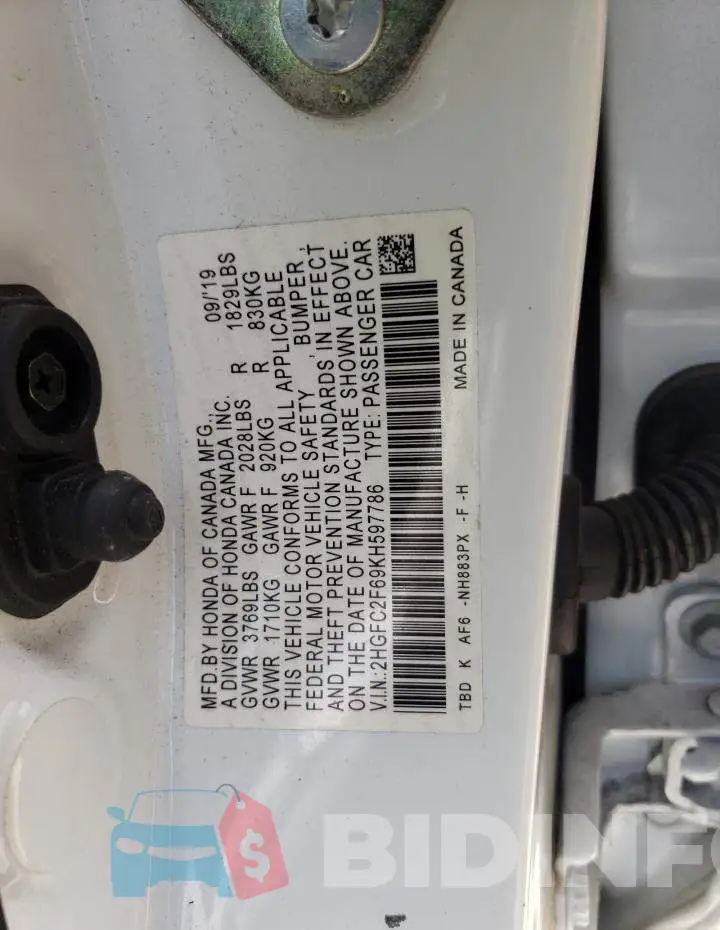2HGFC2F69KH597786 Photo# 12