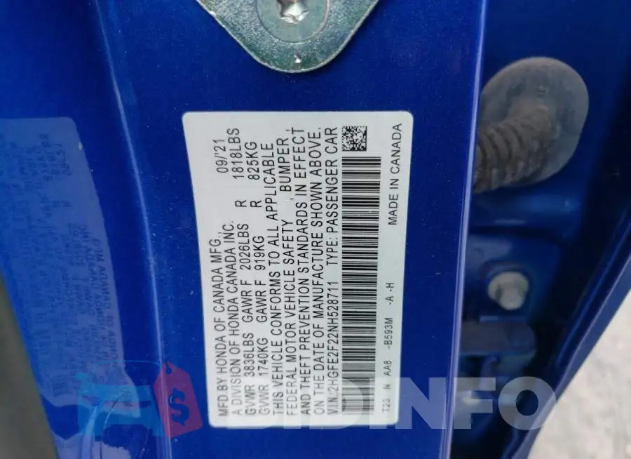 2HGFE2F22NH528711 Photo# 12